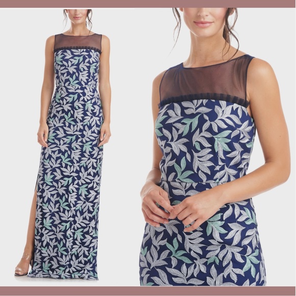 NWT JS Collections [ 14 ] Leighton Illusion Column‎ Gown in Oxford Blue G1462 - Picture 2 of 14